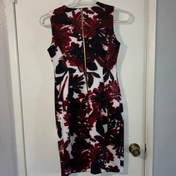 Calvin Klein Red and Black Sheath Dress Sleeveless Crew Neck Midi - Picture 3 of 5